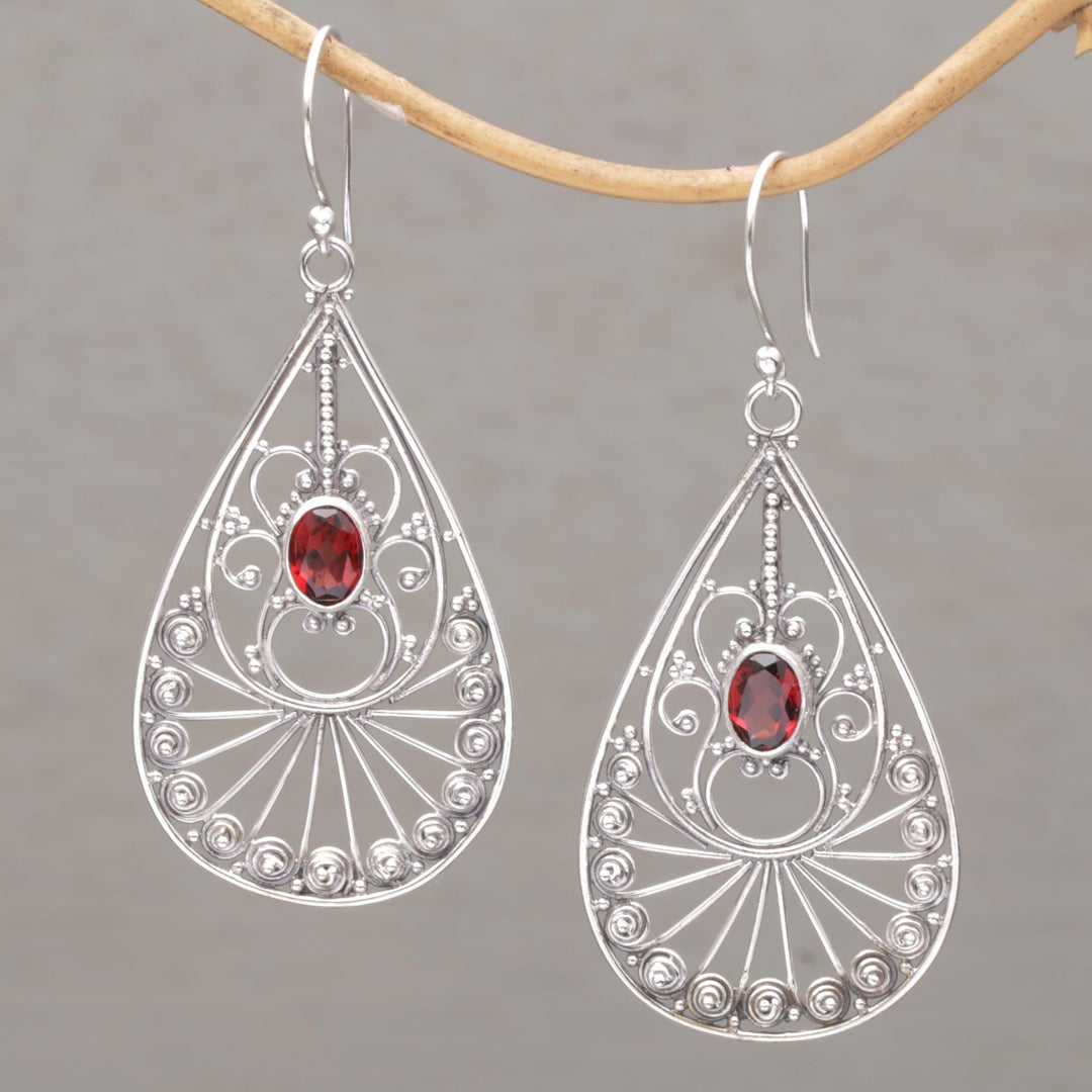 Garnet and Sterling Silver Dangle Earrings - Divine Tears