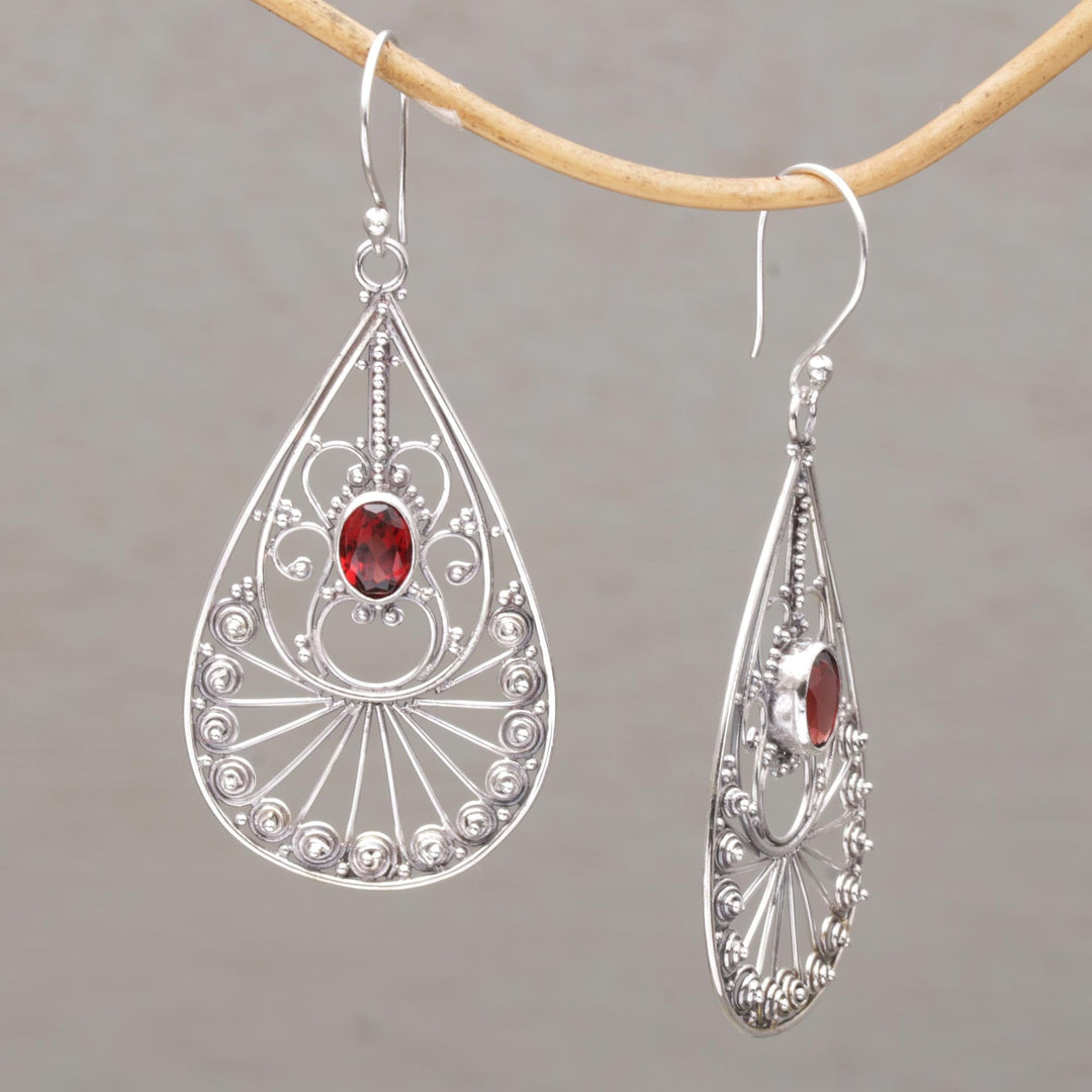 Garnet and Sterling Silver Dangle Earrings - Divine Tears