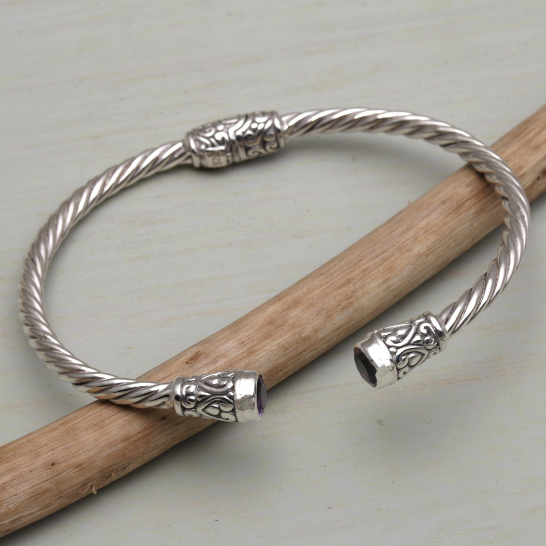 Amethyst and Sterling Silver Cuff Bracelet - Spiral Temple