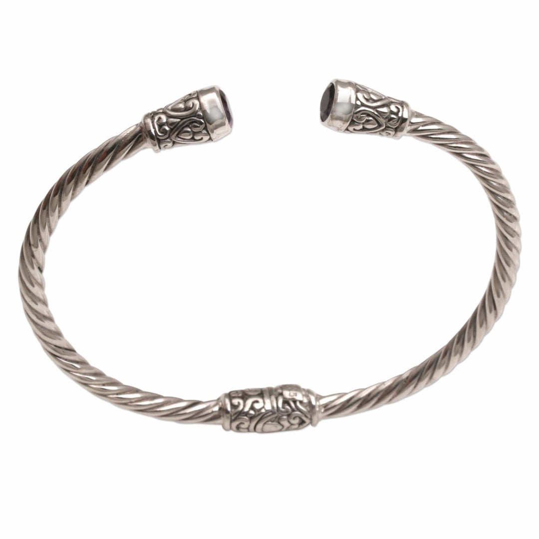 Amethyst and Sterling Silver Cuff Bracelet - Spiral Temple