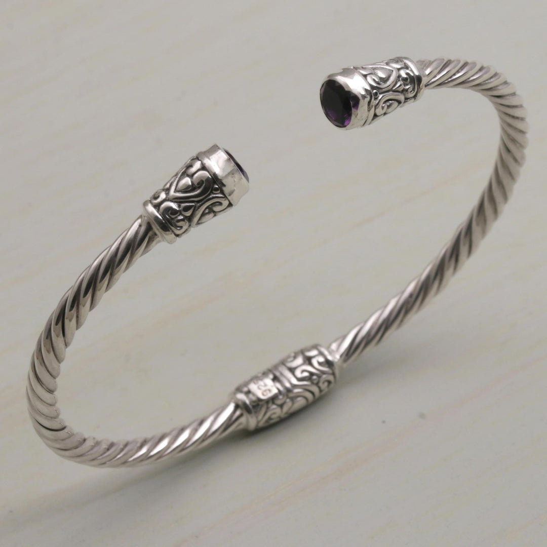 Amethyst and Sterling Silver Cuff Bracelet - Spiral Temple