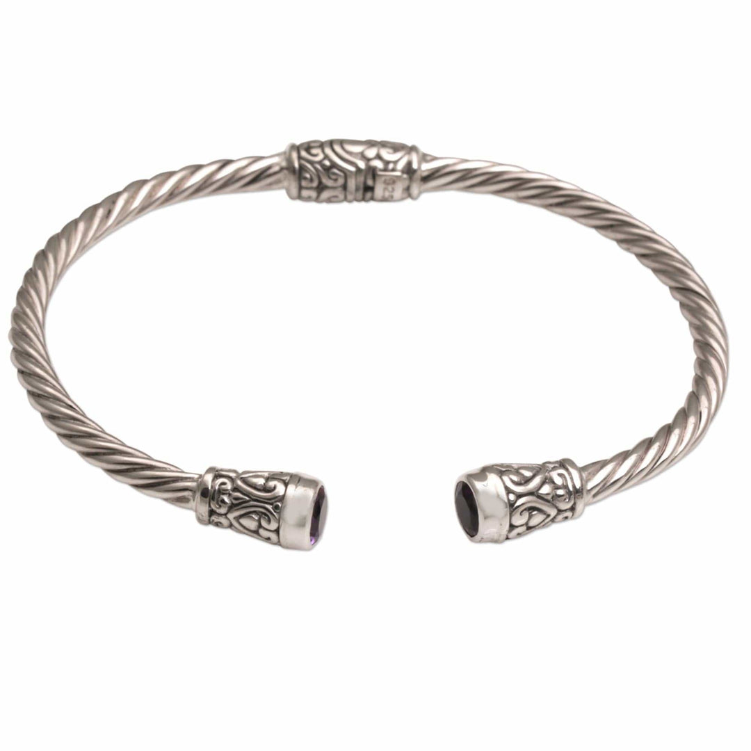Amethyst and Sterling Silver Cuff Bracelet - Spiral Temple