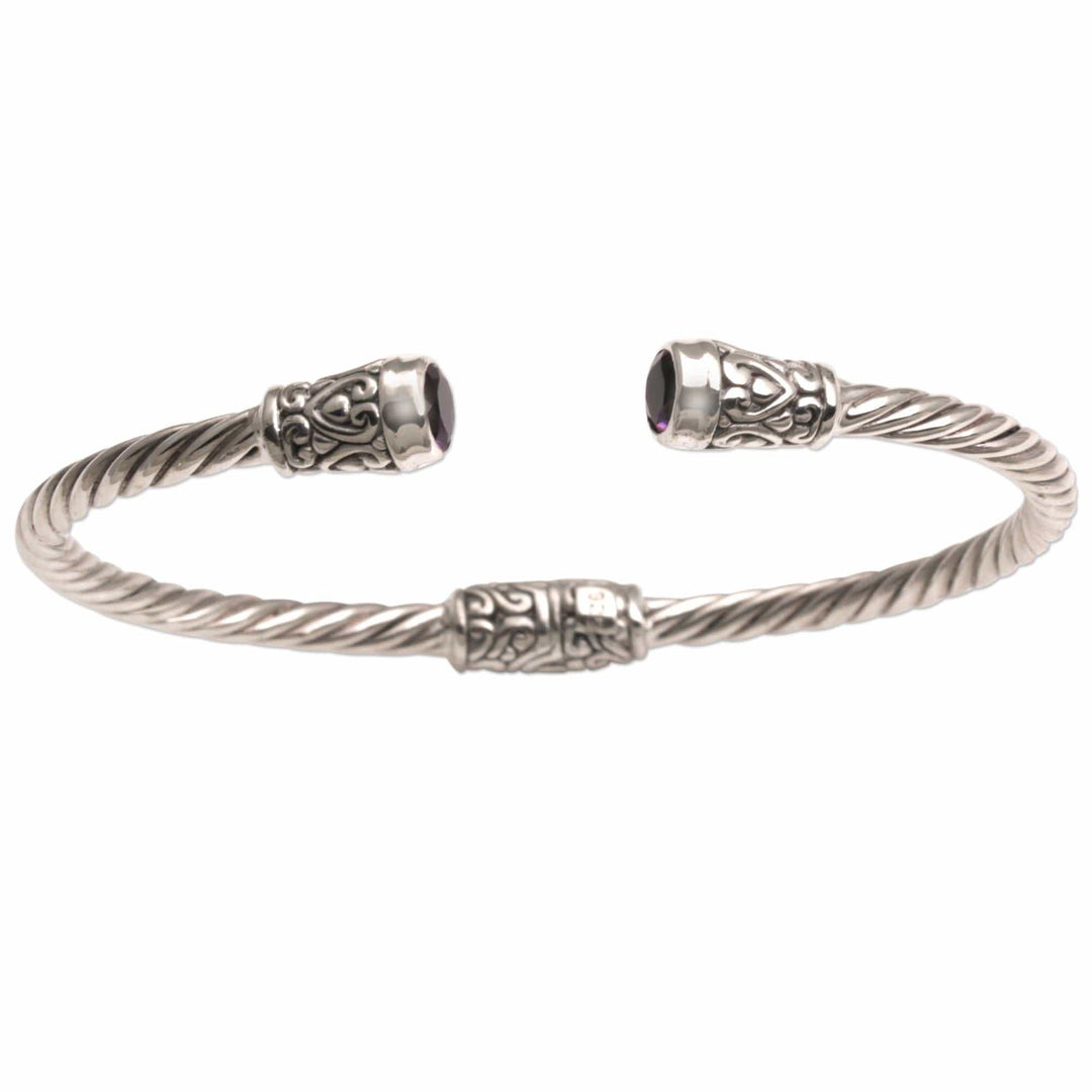 Amethyst and Sterling Silver Cuff Bracelet - Spiral Temple