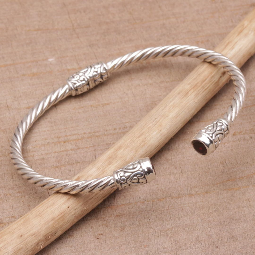 Garnet and Sterling Silver Cuff Bracelet - Spiral Temple