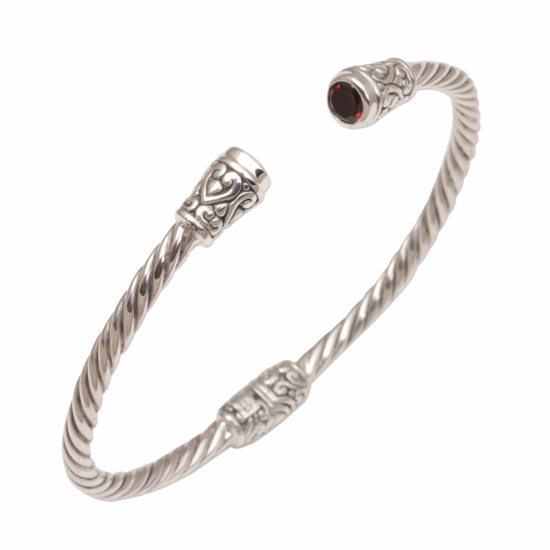 Garnet and Sterling Silver Cuff Bracelet - Spiral Temple