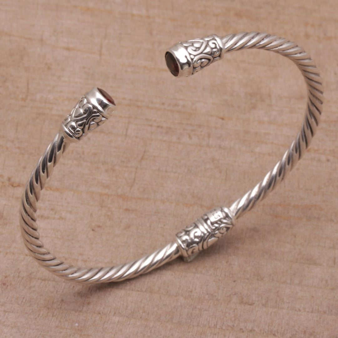 Garnet and Sterling Silver Cuff Bracelet - Spiral Temple
