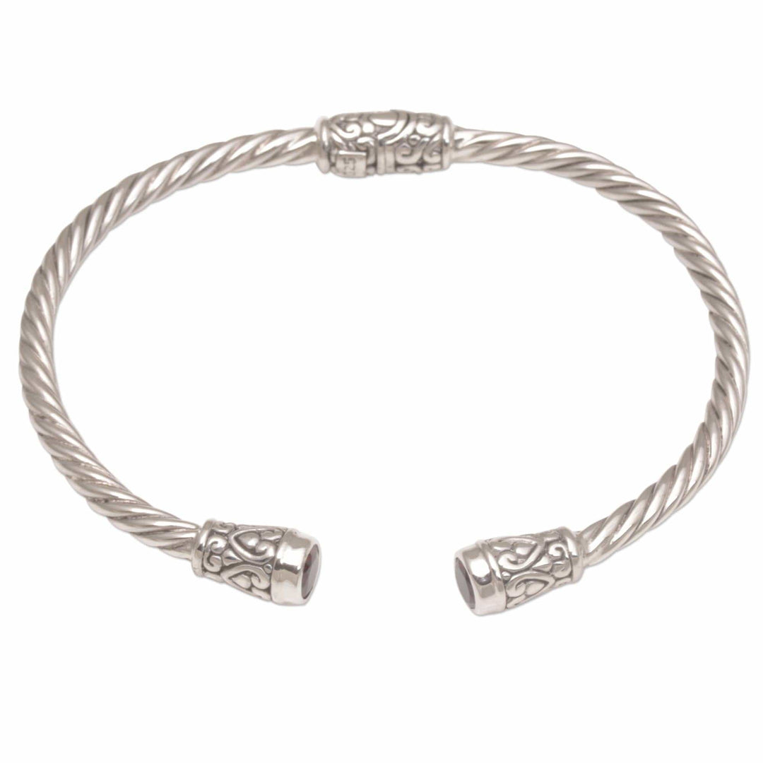 Garnet and Sterling Silver Cuff Bracelet - Spiral Temple