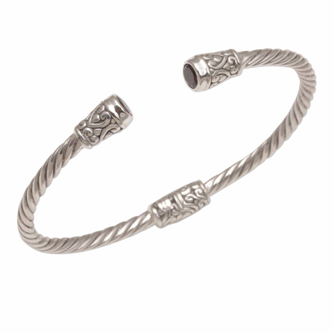 Garnet and Sterling Silver Cuff Bracelet - Spiral Temple