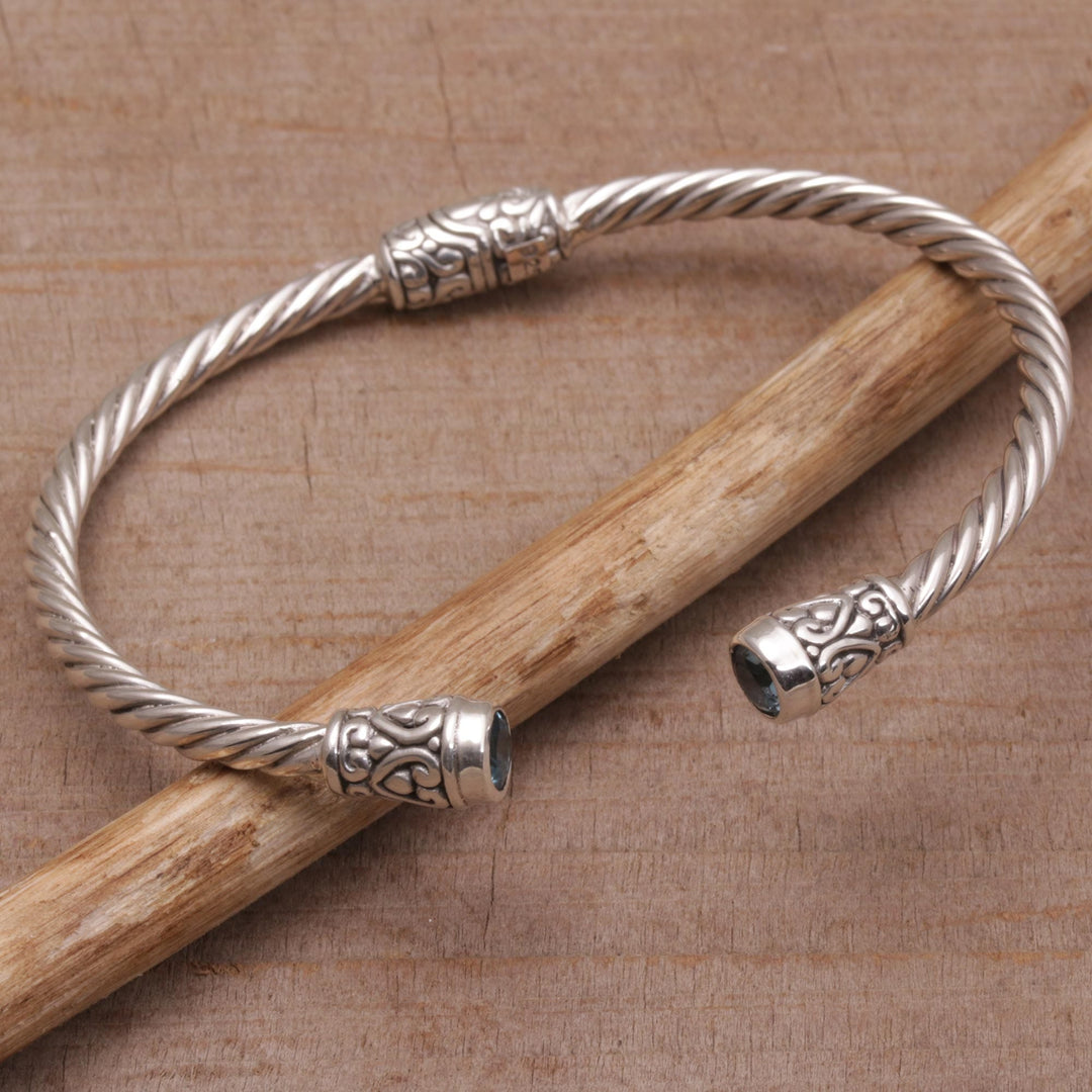 Blue Topaz and Sterling Silver Cuff Bracelet - Spiral Temple