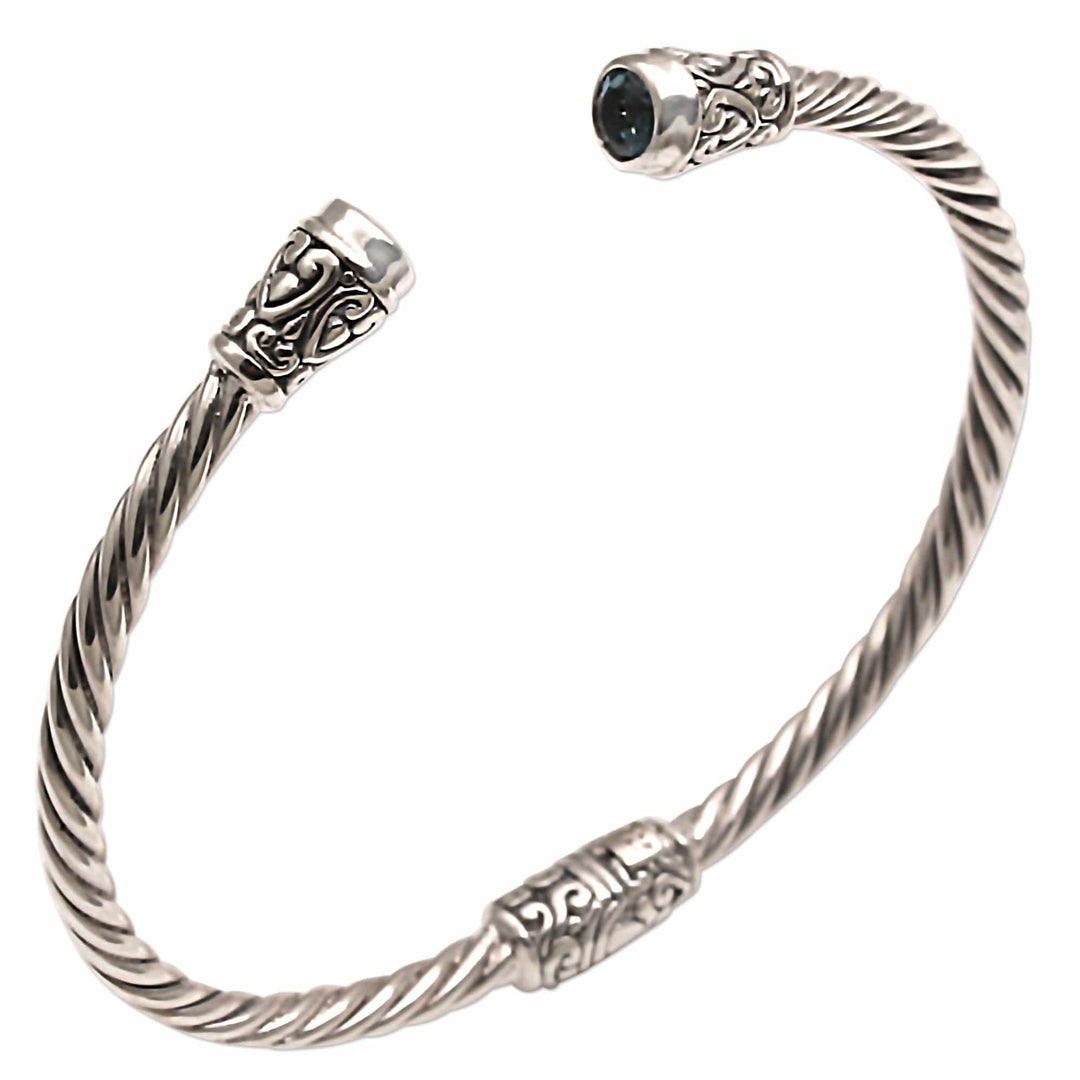 Blue Topaz and Sterling Silver Cuff Bracelet - Spiral Temple
