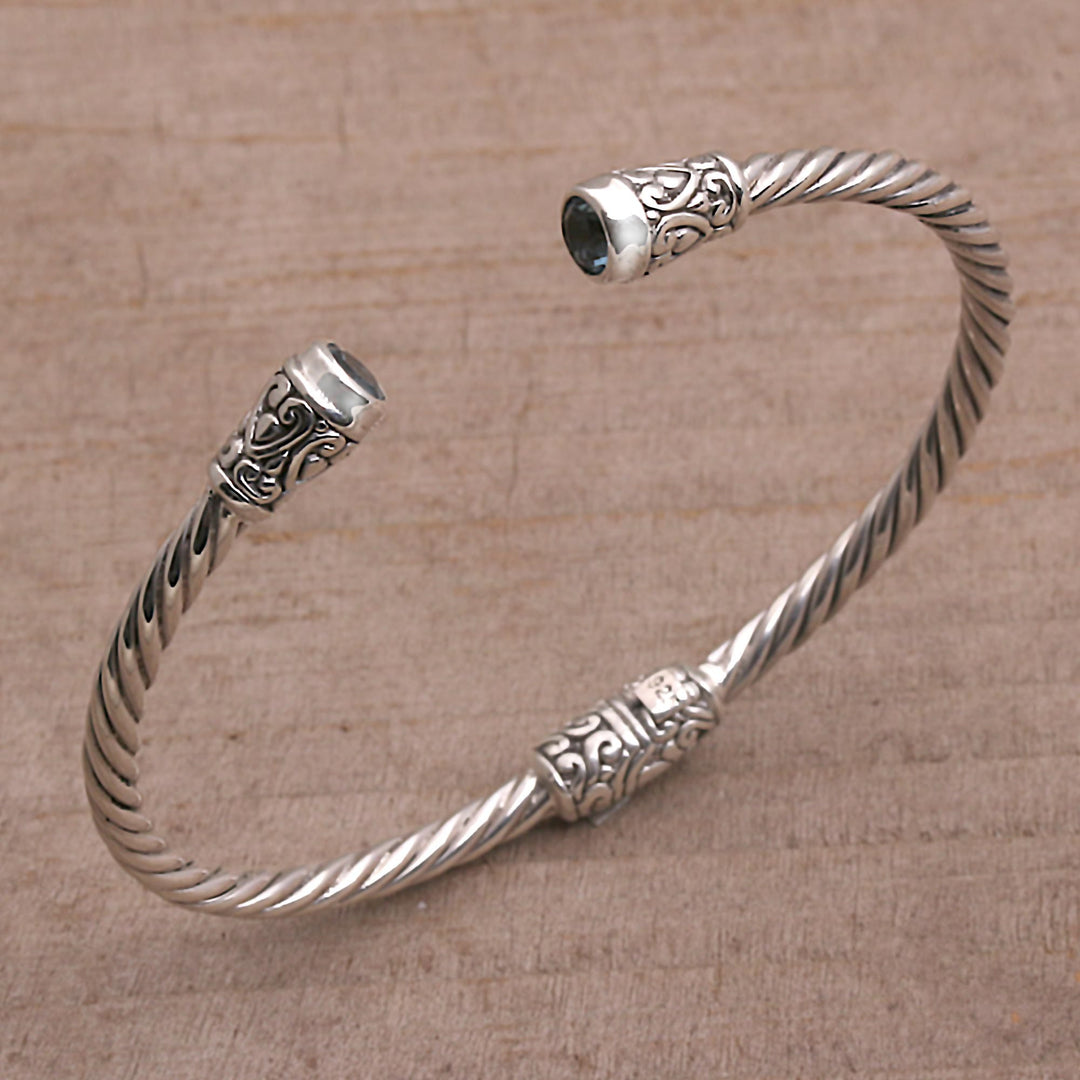 Blue Topaz and Sterling Silver Cuff Bracelet - Spiral Temple