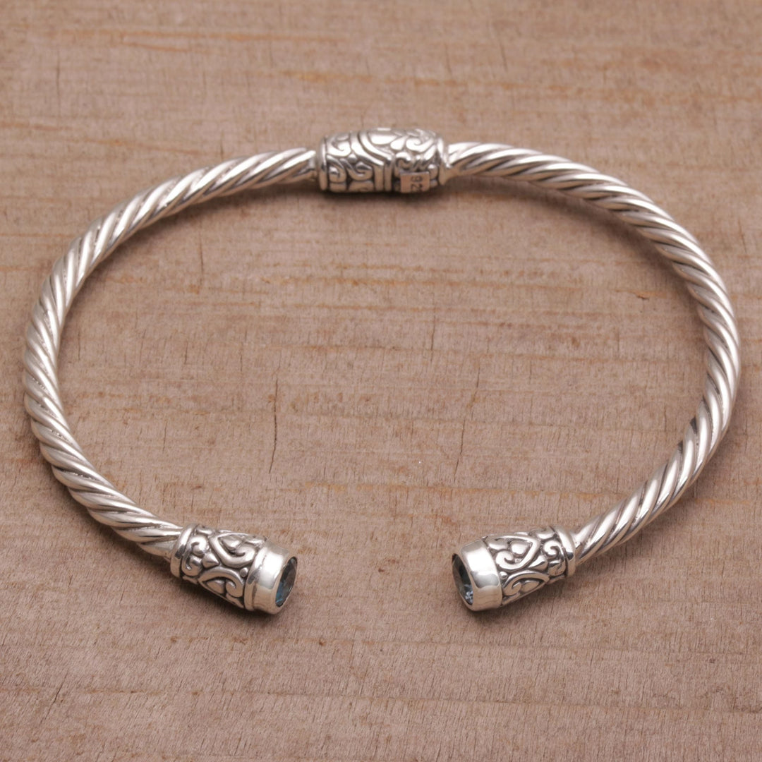 Blue Topaz and Sterling Silver Cuff Bracelet - Spiral Temple