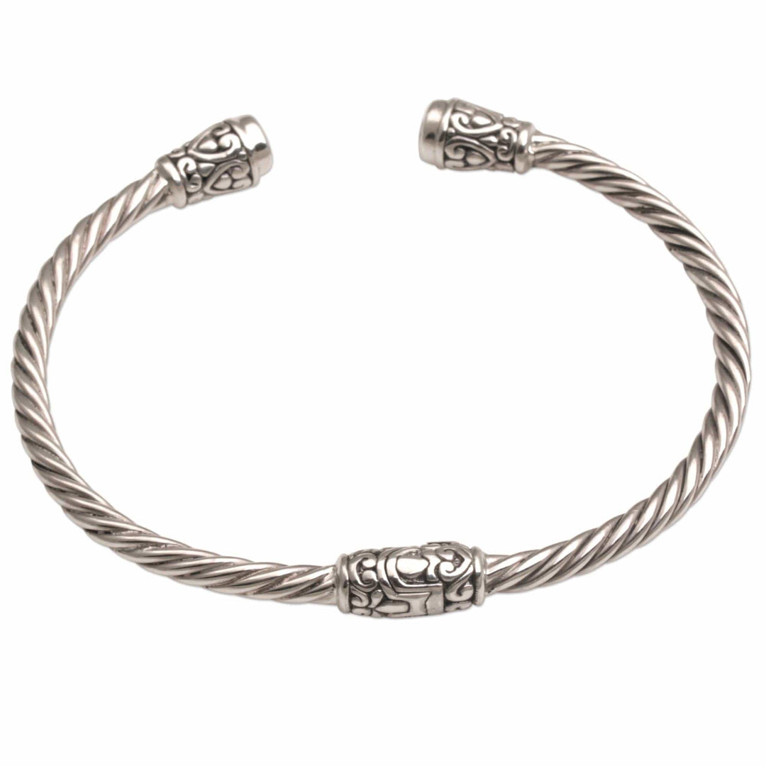 Blue Topaz and Sterling Silver Cuff Bracelet - Spiral Temple