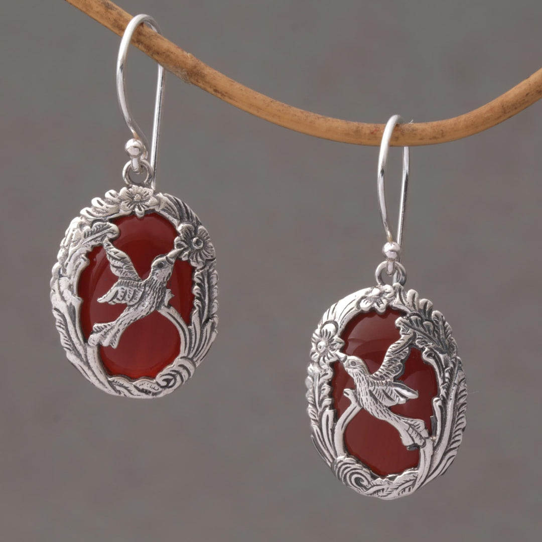 Carnelian and Sterling Silver Hummingbird Dangle Earrings - Nature's Freedom
