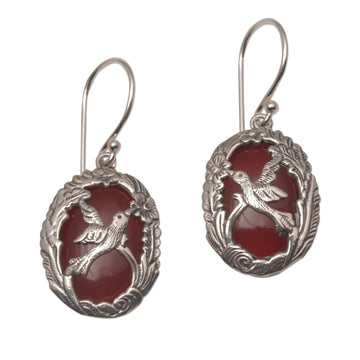 Carnelian and Sterling Silver Hummingbird Dangle Earrings - Nature's Freedom
