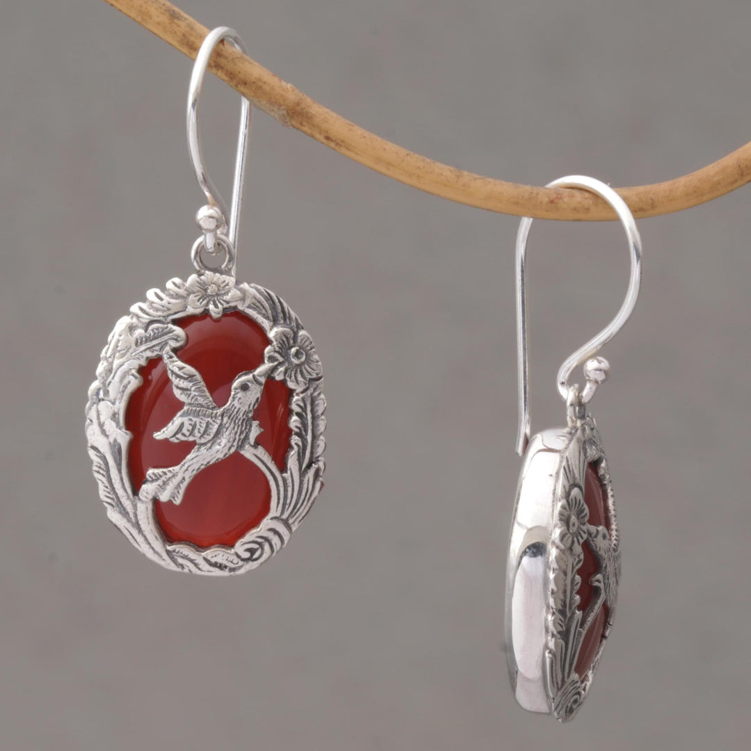 Carnelian and Sterling Silver Hummingbird Dangle Earrings - Nature's Freedom