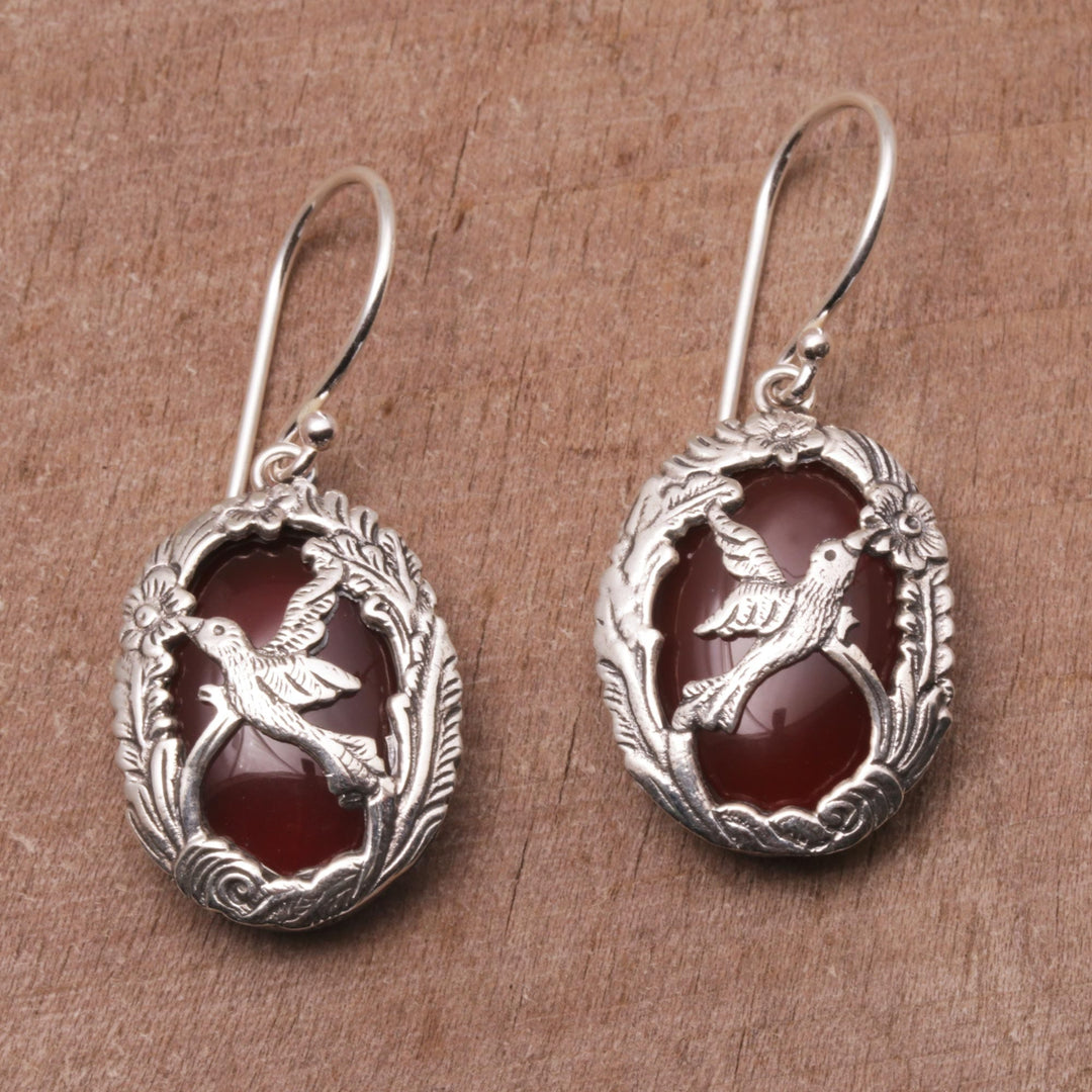 Carnelian and Sterling Silver Hummingbird Dangle Earrings - Nature's Freedom