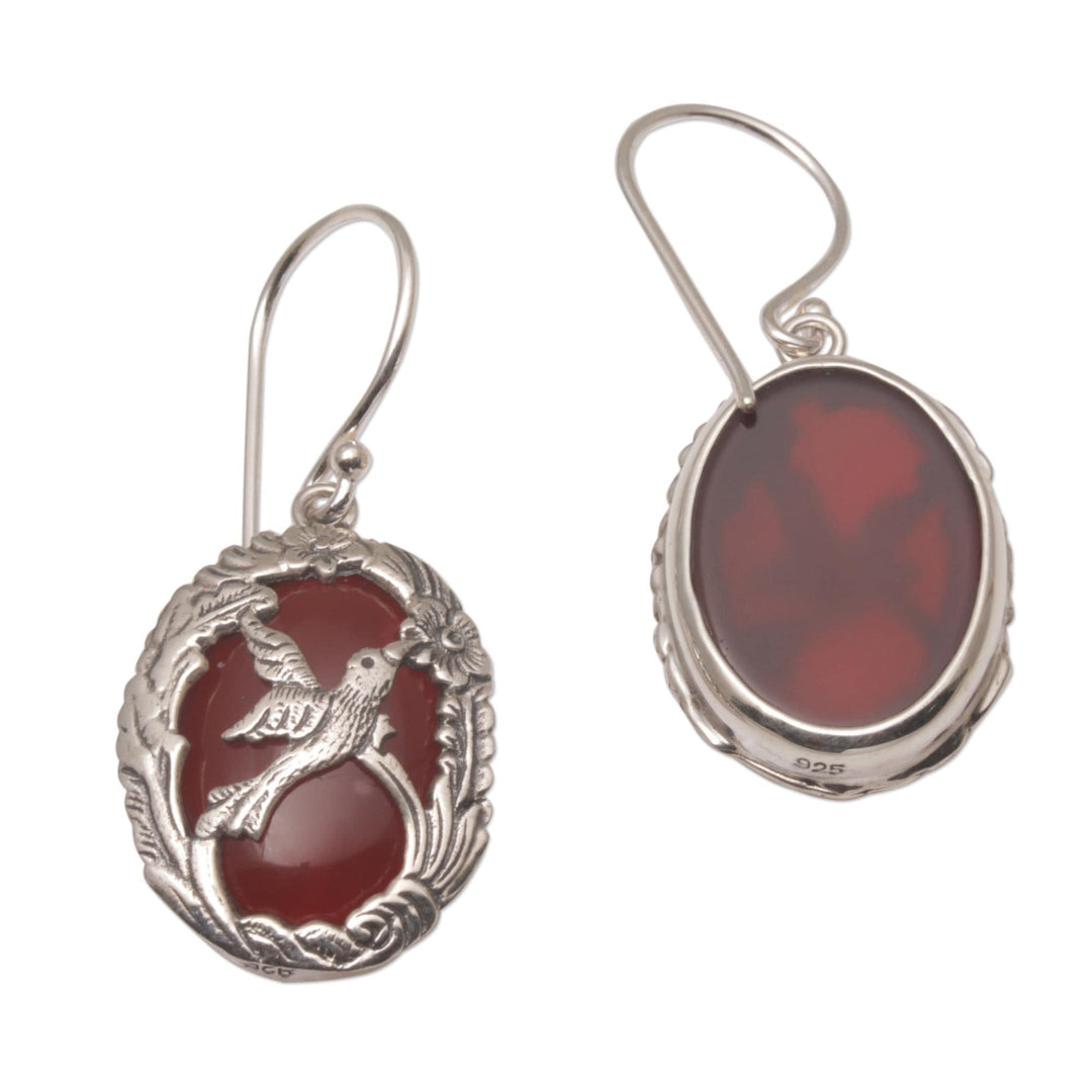 Carnelian and Sterling Silver Hummingbird Dangle Earrings - Nature's Freedom