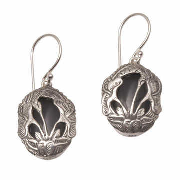 Onyx and Sterling Silver Calla Lily Dangle Earrings - Floral Plains