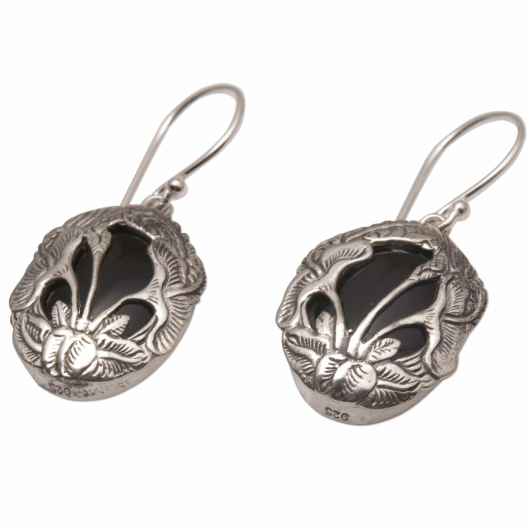 Onyx and Sterling Silver Calla Lily Dangle Earrings - Floral Plains