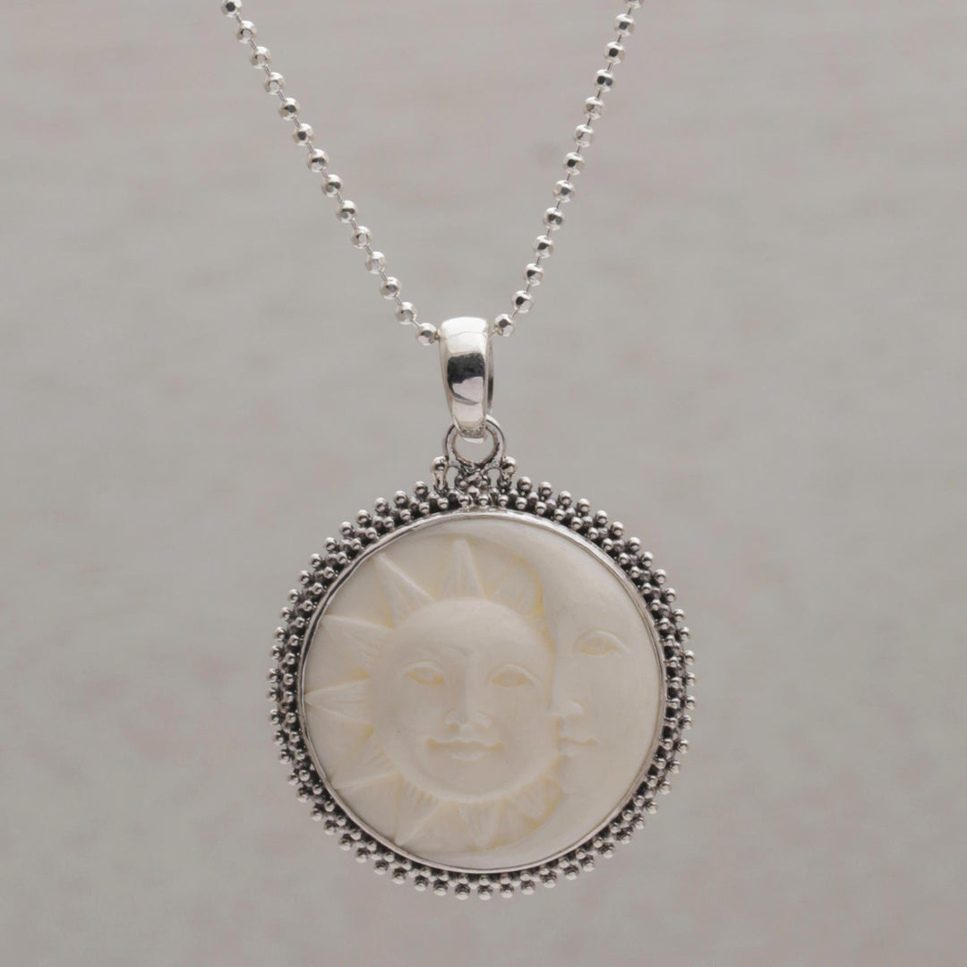 Sterling Silver and Bone Sun and Moon Necklace - Stellar Lovers