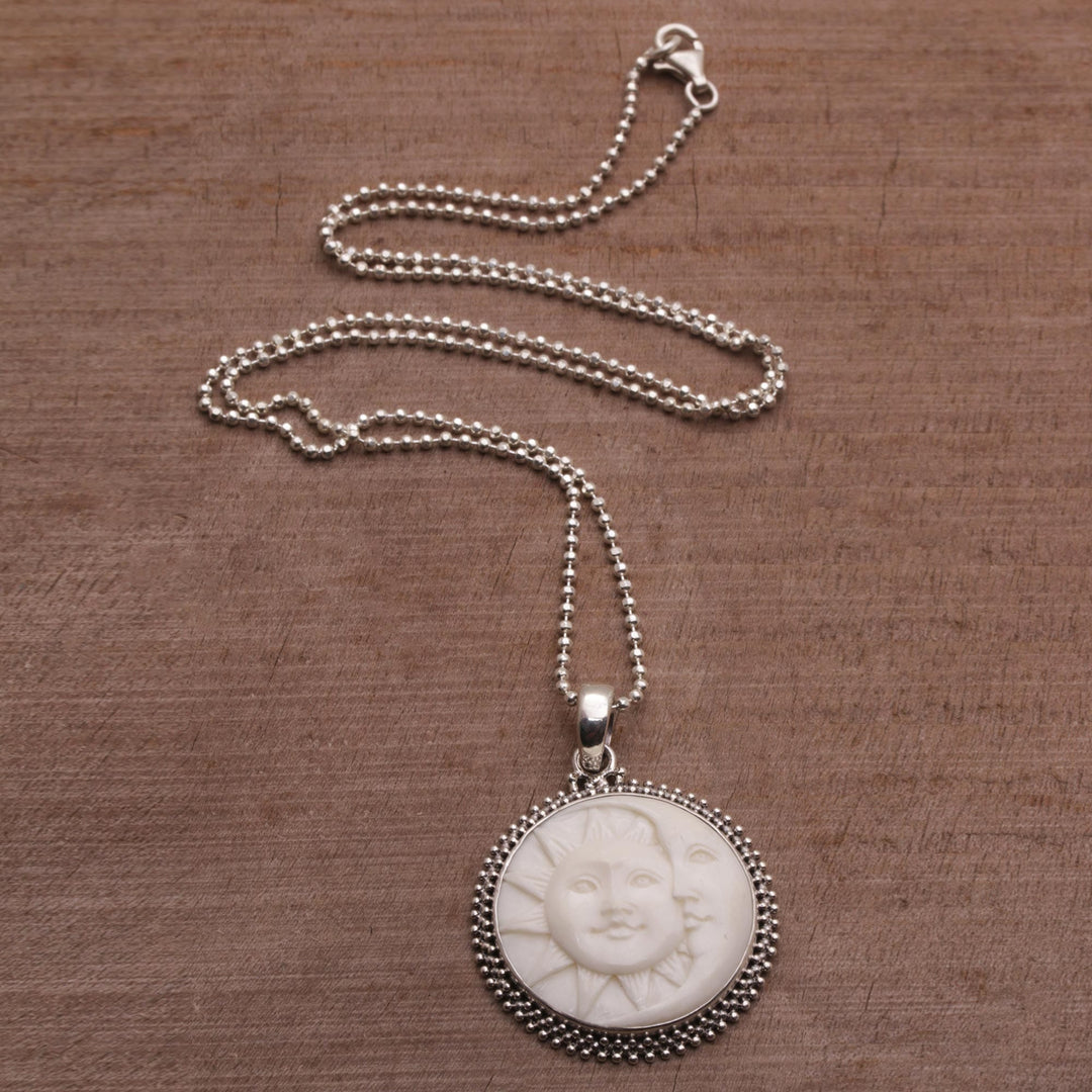 Sterling Silver and Bone Sun and Moon Necklace - Stellar Lovers