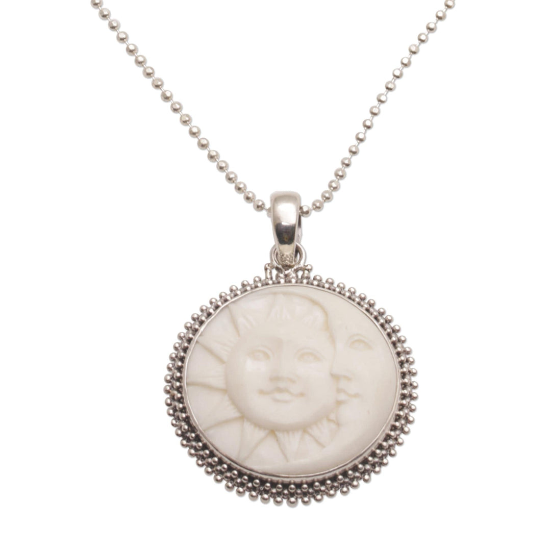 Sterling Silver and Bone Sun and Moon Necklace - Stellar Lovers