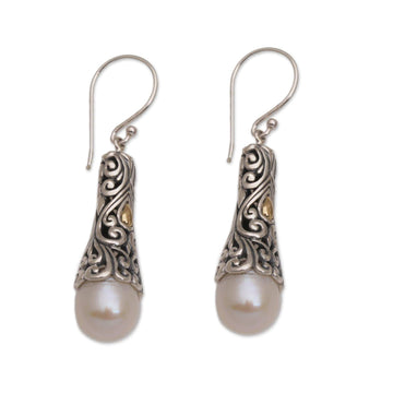 Gold Accent Cultured Pearl Dangle Earrings - Dazzling Swirls