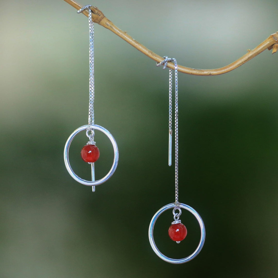 Carnelian and Sterling Silver Threader Earrings form Bali - Soulful Rings