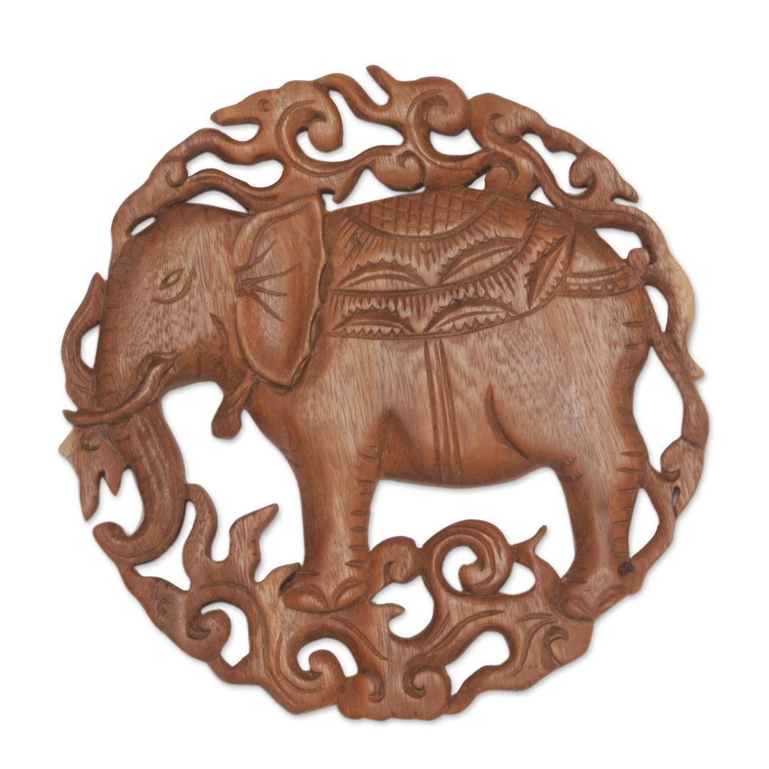Elephant Themed Wood Wall Relief Panel - Palace Elephant