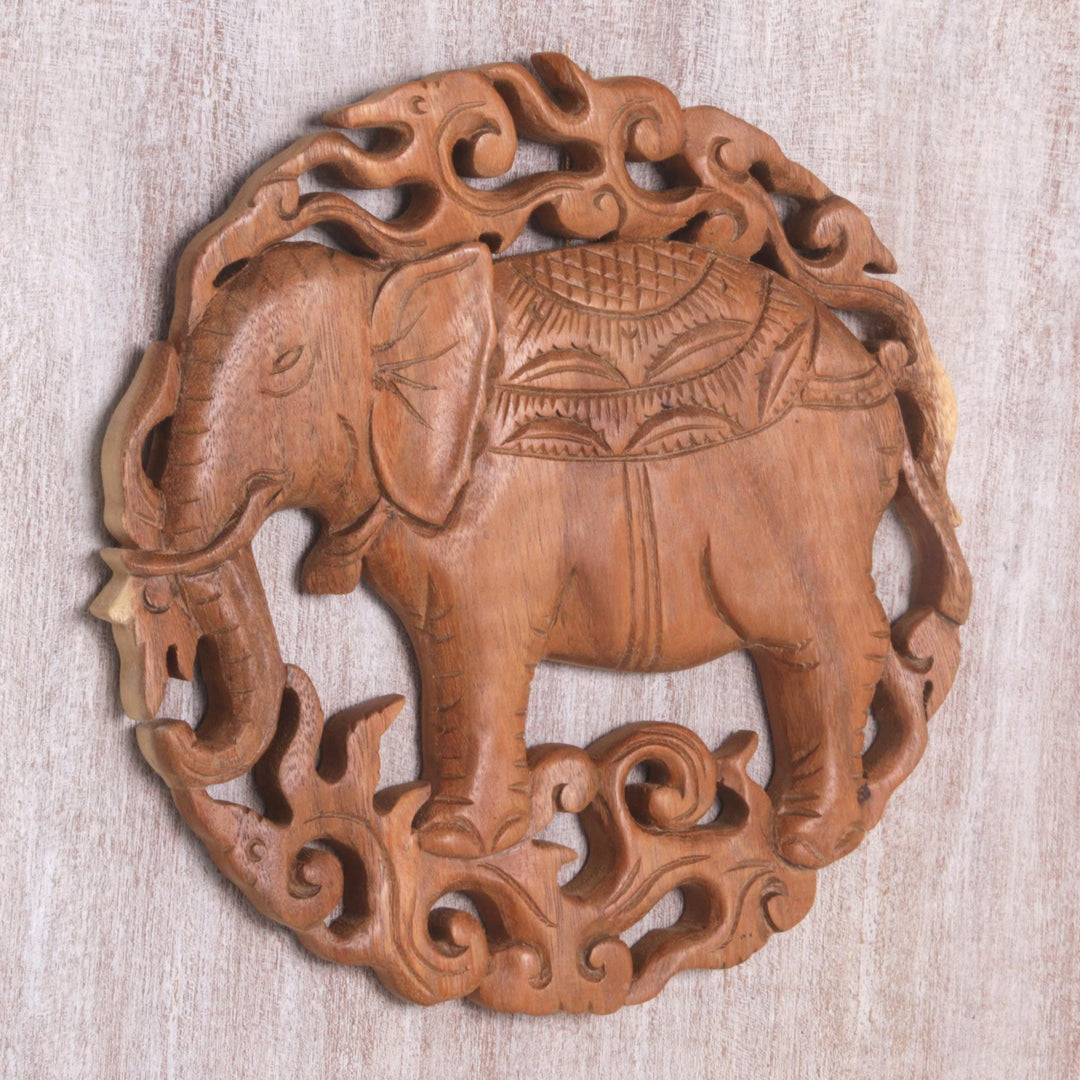 Elephant Themed Wood Wall Relief Panel - Palace Elephant