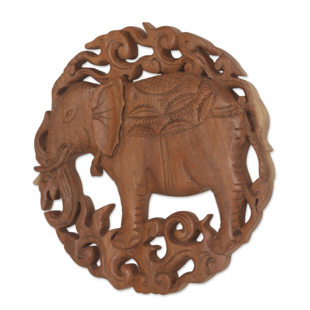 Elephant Themed Wood Wall Relief Panel - Palace Elephant