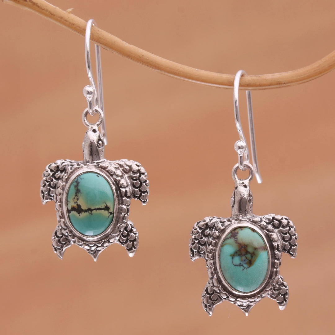 Reconstituted Turquoise Turtle Earrings in Sterling Silver - Turtle Pond