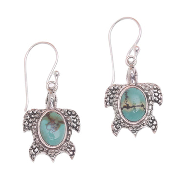 Reconstituted Turquoise Turtle Earrings in Sterling Silver - Turtle Pond