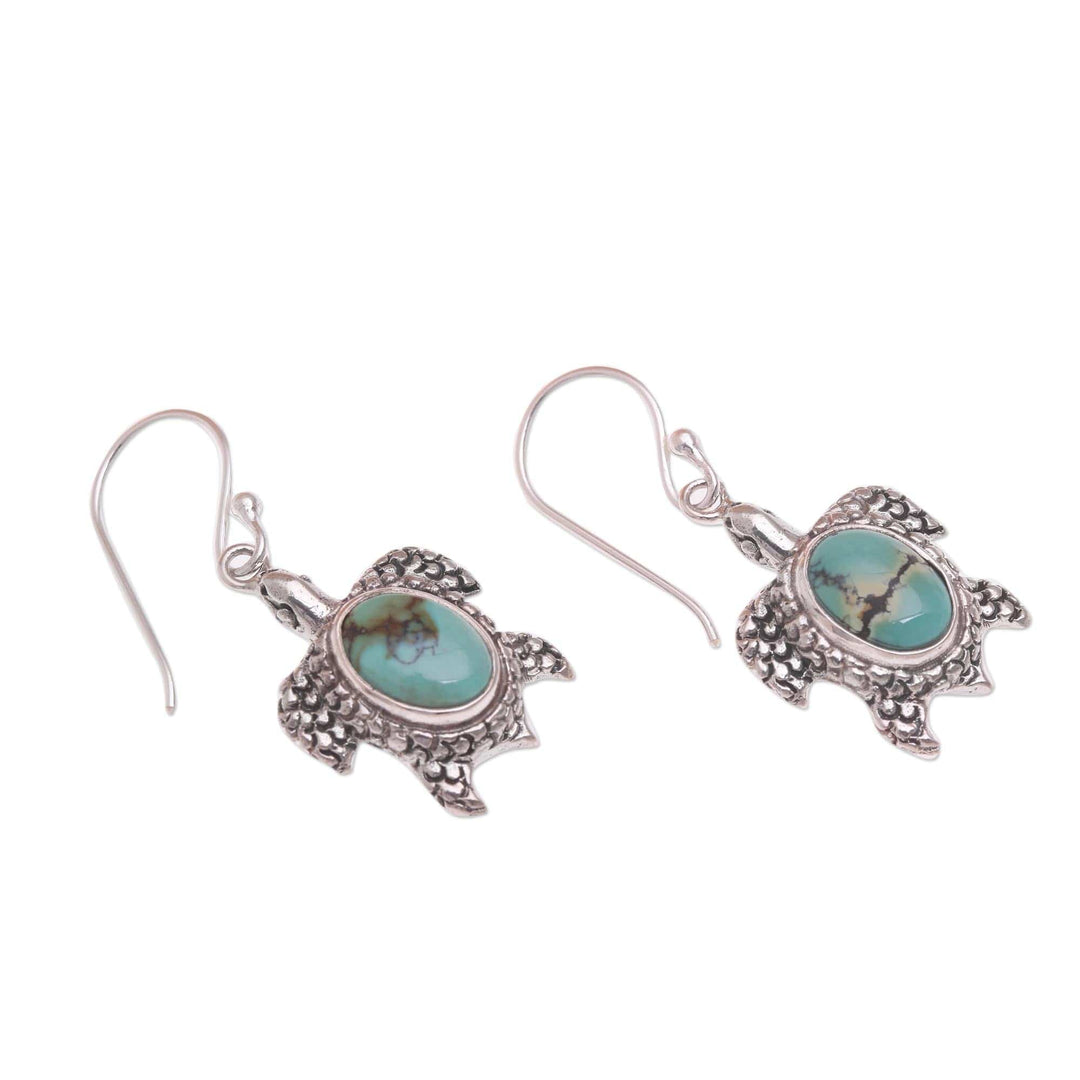Reconstituted Turquoise Turtle Earrings in Sterling Silver - Turtle Pond