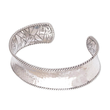 Sterling Silver Nature Themed Cuff Bracelet - Reforestation