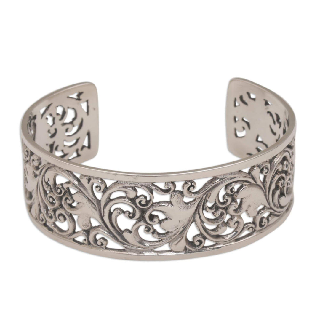 Detailed Sterling Silver Vine and Leaf Cuff Bracelet - Undergrowth