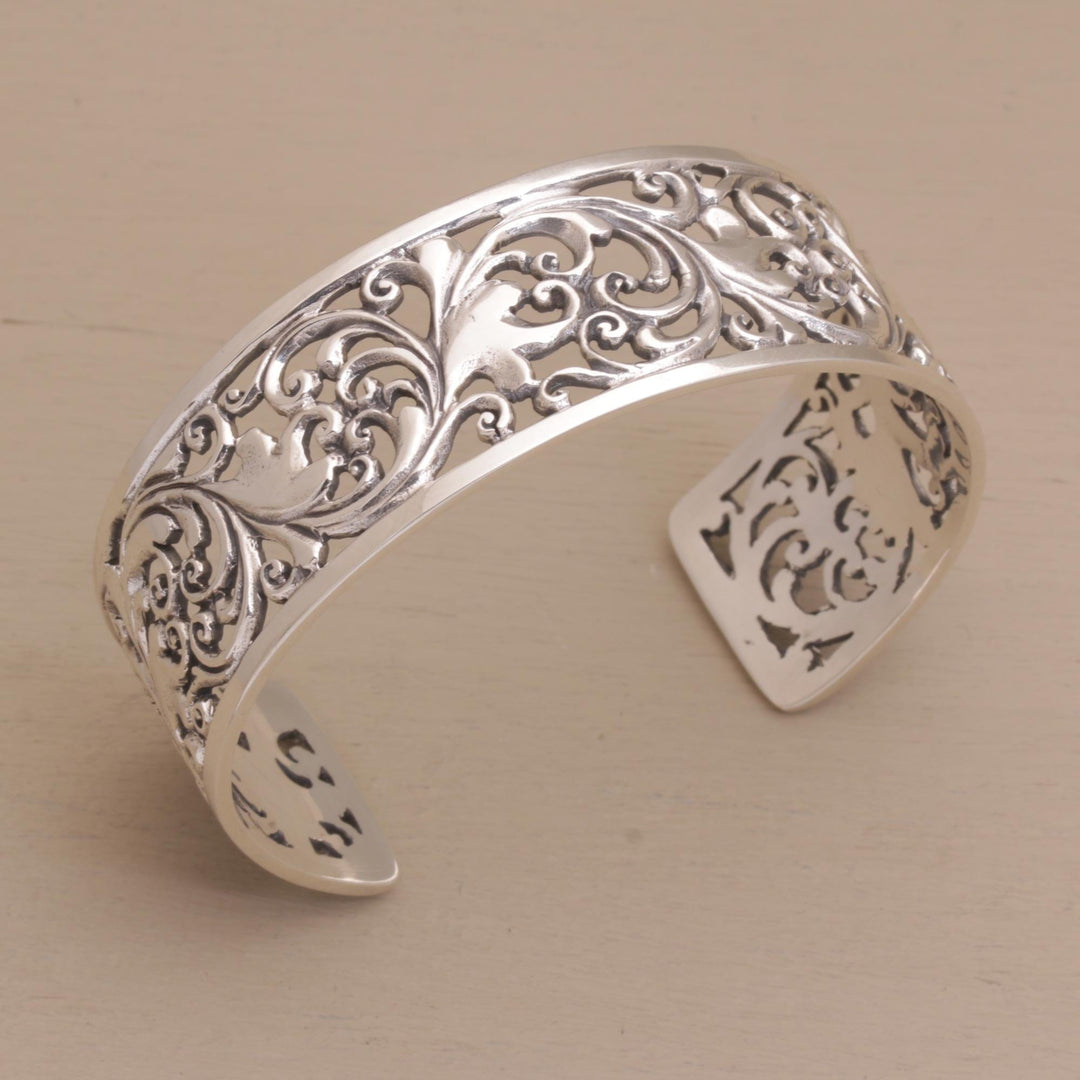 Detailed Sterling Silver Vine and Leaf Cuff Bracelet - Undergrowth