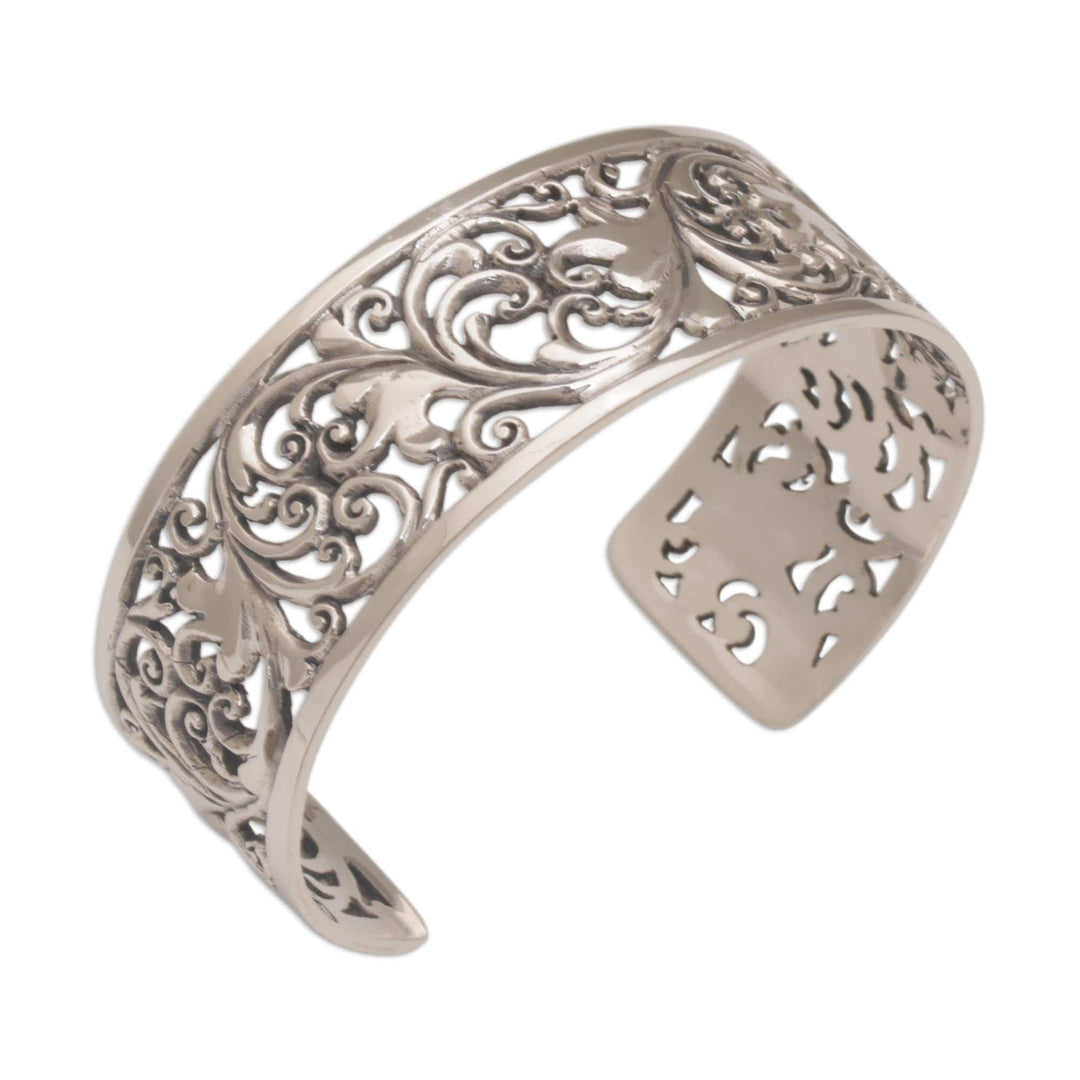 Detailed Sterling Silver Vine and Leaf Cuff Bracelet - Undergrowth