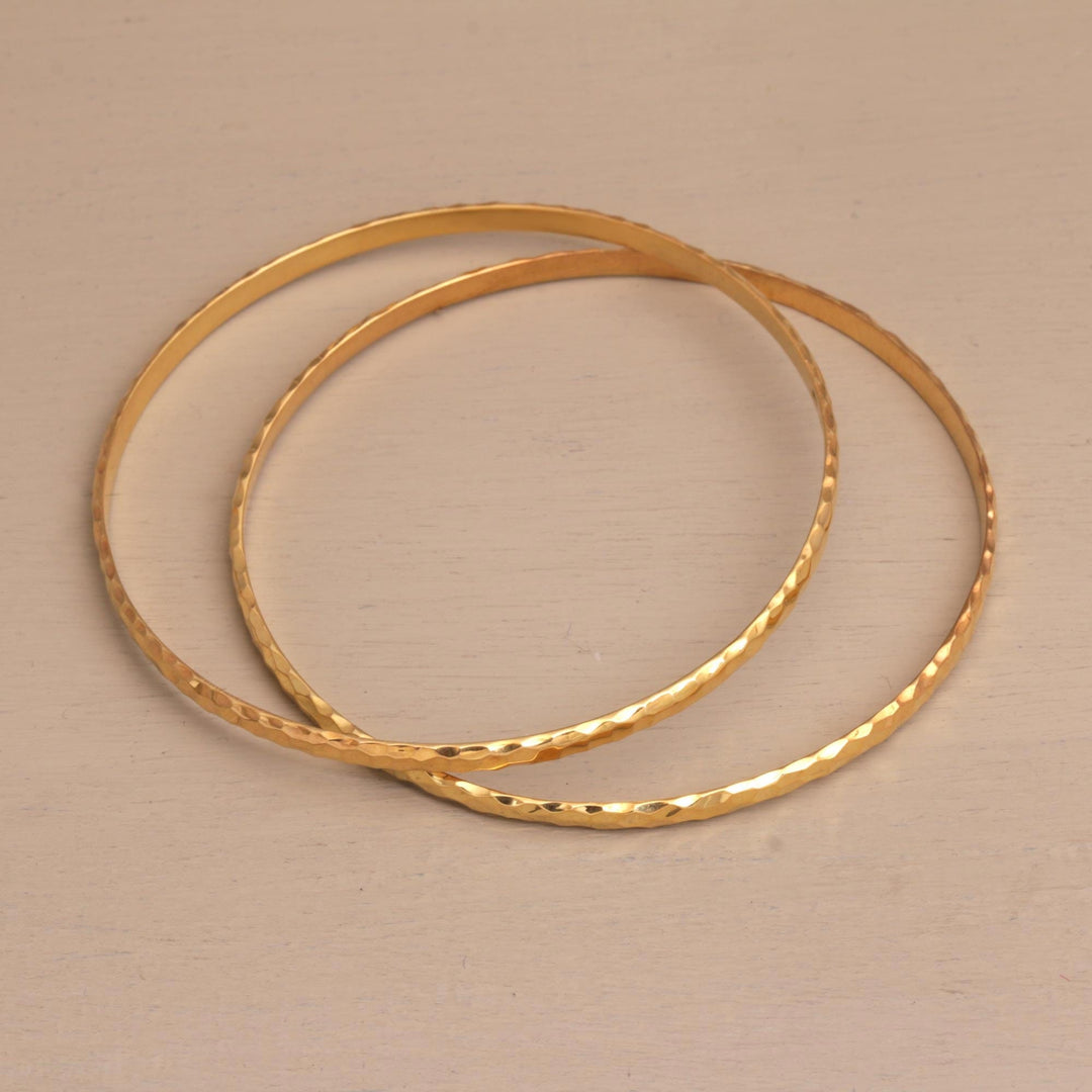 2 Gold Plated Slim Half Hoop Bangle Bracelets - Slim Radiant Shine