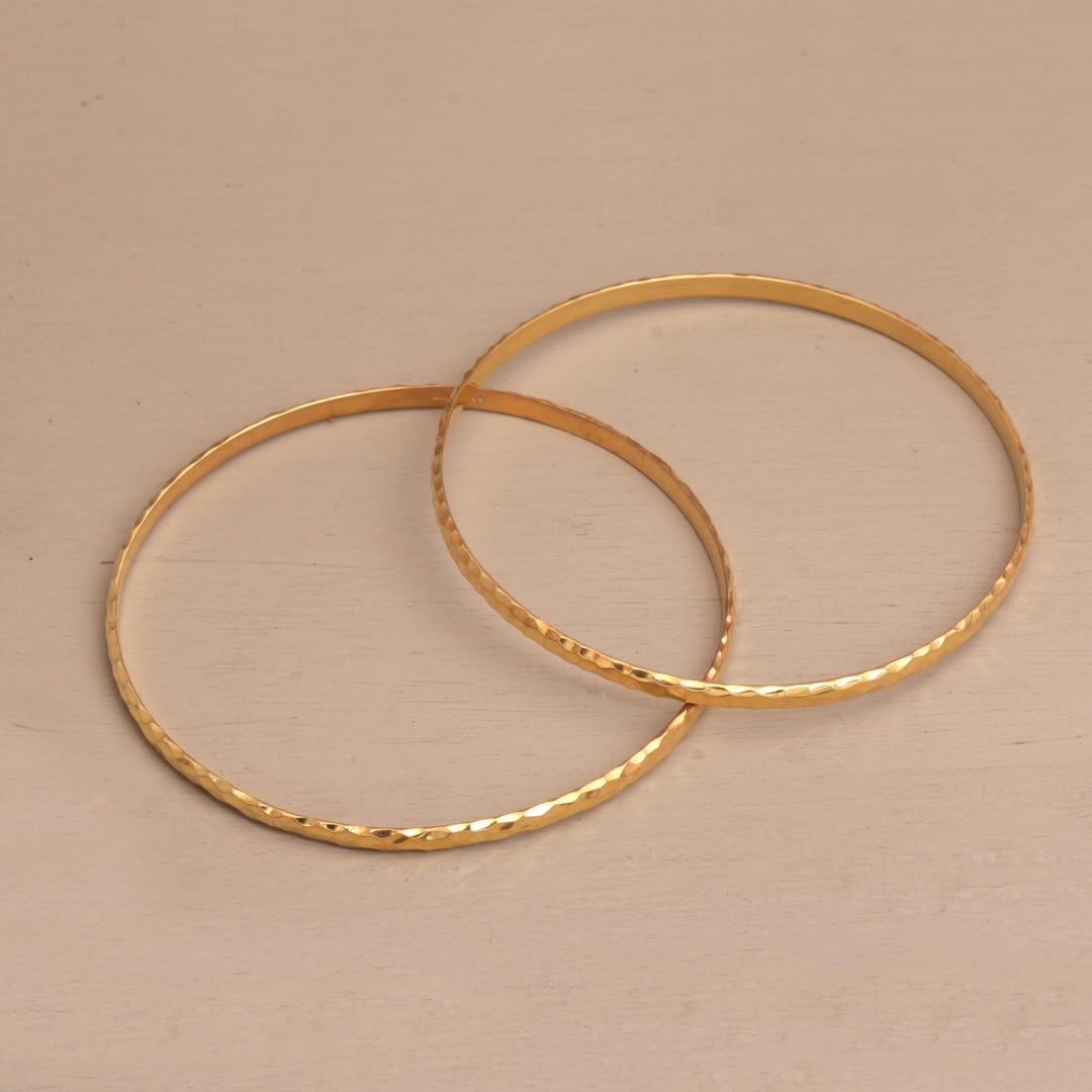 2 Gold Plated Slim Half Hoop Bangle Bracelets - Slim Radiant Shine