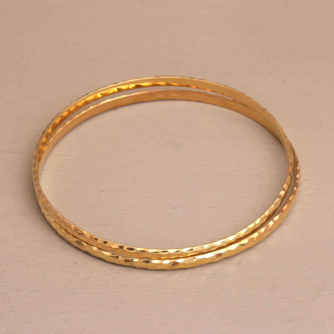 2 Gold Plated Slim Half Hoop Bangle Bracelets - Slim Radiant Shine
