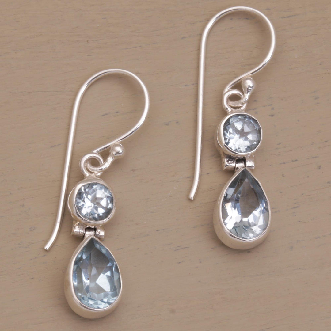 Blue Topaz Dangle Earrings in Sterling Silver Bezels - Double Drops