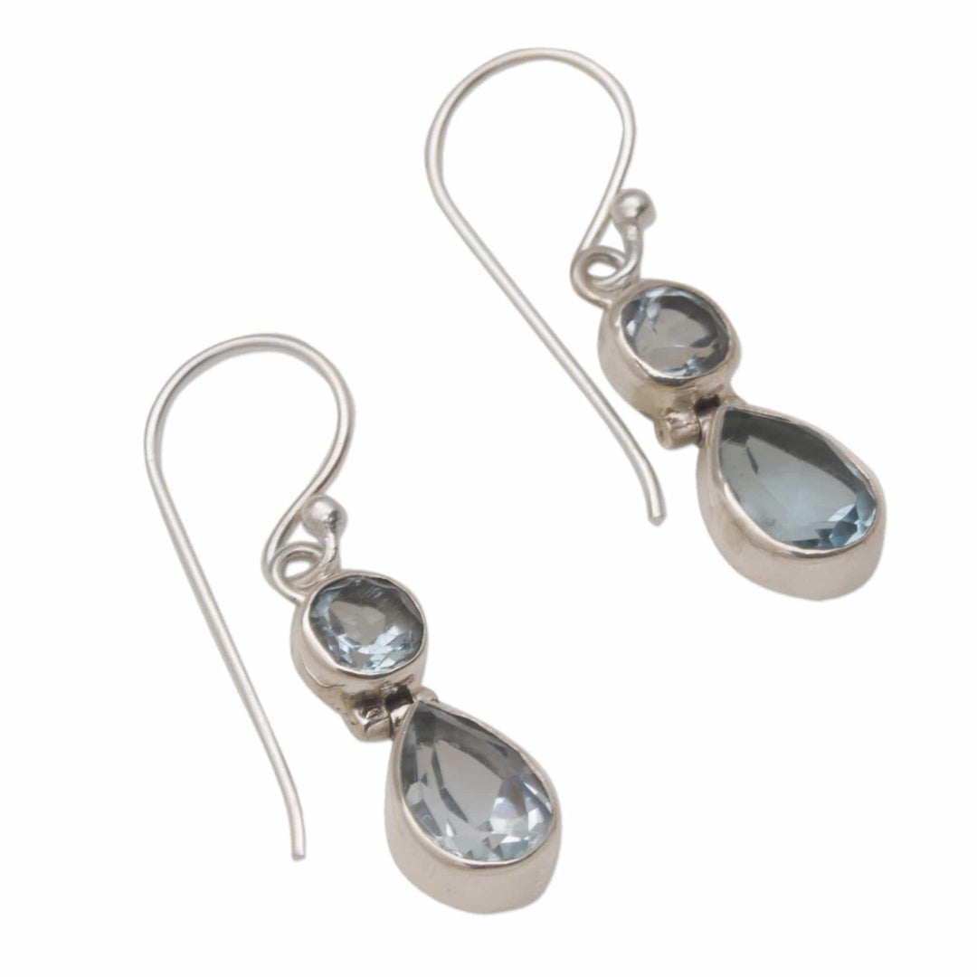 Blue Topaz Dangle Earrings in Sterling Silver Bezels - Double Drops