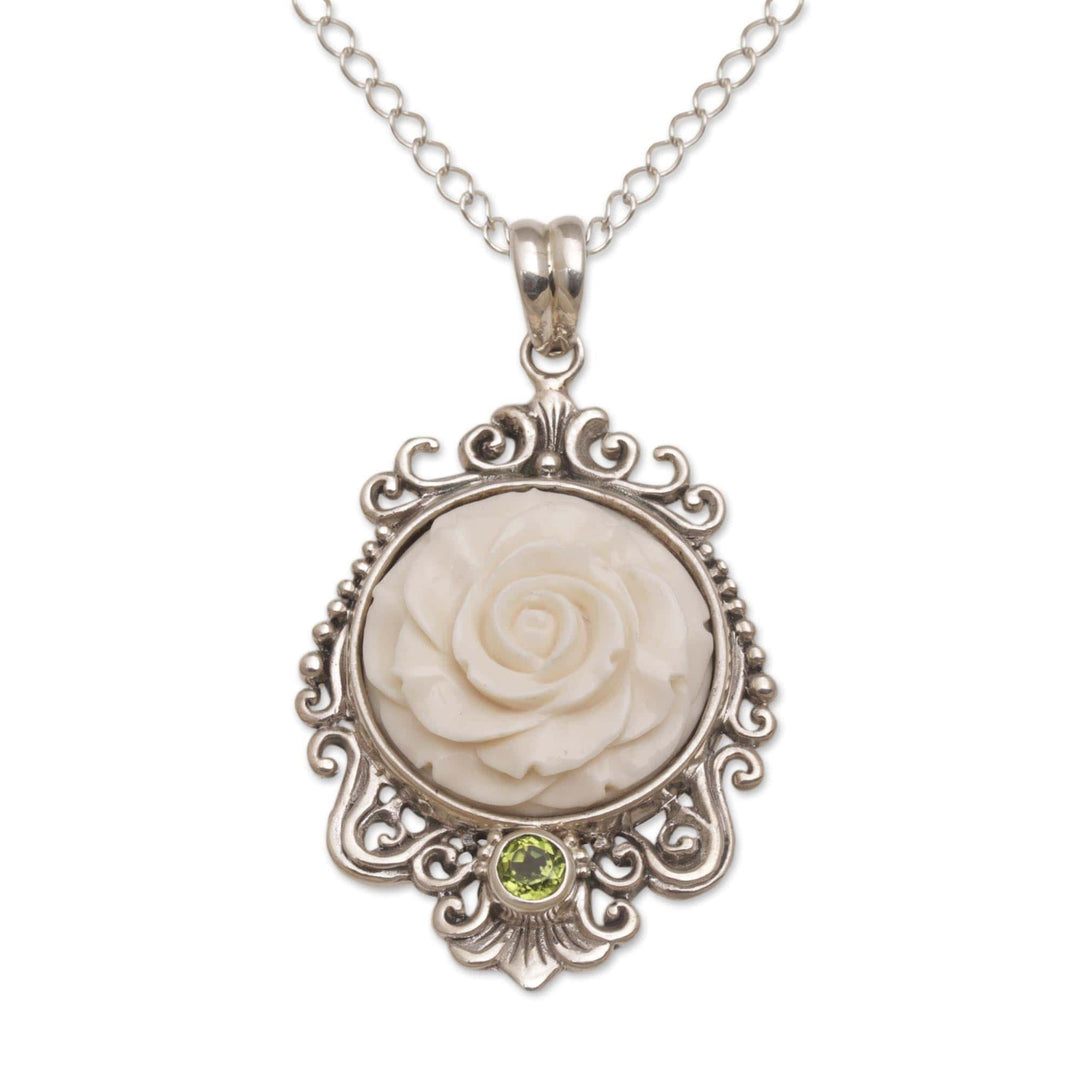 Rose Pendant Necklace Accented with Peridot - Dreamy Rose