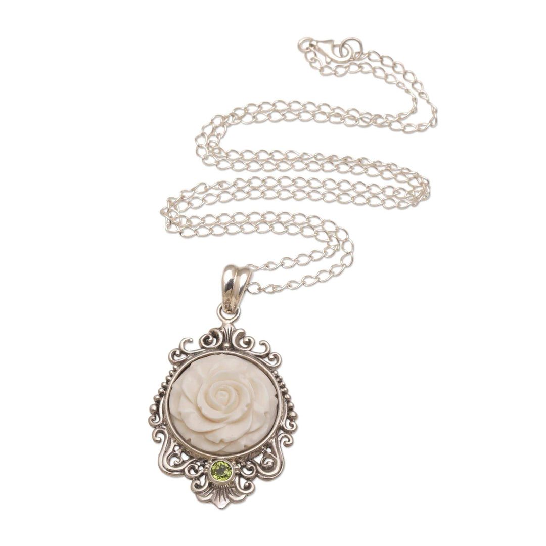Rose Pendant Necklace Accented with Peridot - Dreamy Rose