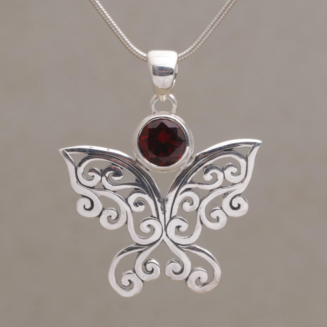 Garnet and Sterling Silver Butterfly Necklace - Butterfly Secret