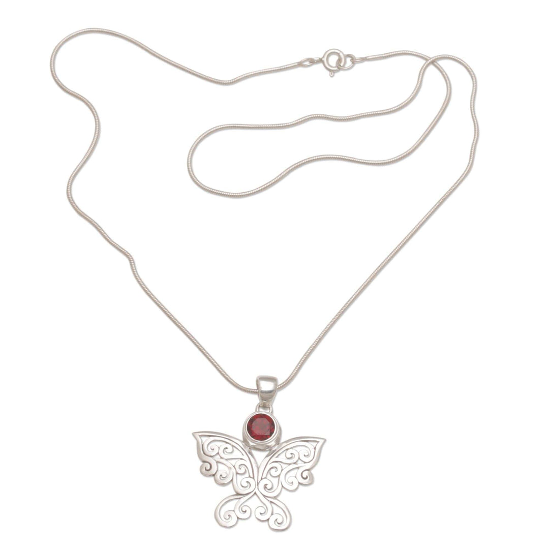 Garnet and Sterling Silver Butterfly Necklace - Butterfly Secret
