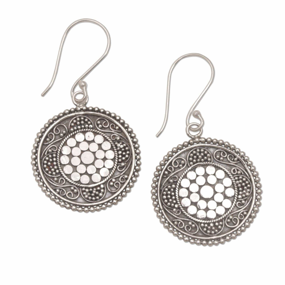 Dot Motif Sterling Silver Dangle Earrings with Hooks - Dots Galore