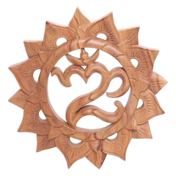 Hand Carved Suar Wood Wall Hanging Sanskrit Om - Sunnyside Om